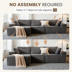 Apicizon 113" Modular Sectional Couch for Living Room, L Shaped Sectional Sofa Couch with Deep Seat, 3 Seat Boneless Sofa with Chaise Longue for Apartment，No Assembly Required (Plush Corduroy Gray)