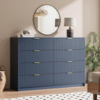 Navy Dresser for Bedroom, 8 Drawer Double Dresser, Modern Chest of Drawers for Bedroom, Living Room, Entryway and Closet, 55" L x 15.7" D x 37.4" H