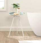 Kate and Laurel Laranya Modern Side Table; 15 x 15 x 23; Blue and White; Chic Minimalist Bedroom Nightstand Table with Hand-Applied Enamel Tabletop