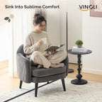 VINGLI 30.3" Wide Modern Barrel Accent Armchair with Track Armrest, Solid Wooden Legs, Comfy Upholstered Club Chair, Round Single Home Sofa for Living Room, Bedroom, Reading Room, Corduroy Grey