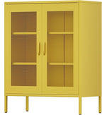 Yellow Metal Storage Cabinet with Mesh Doors, Office Metal Locker Cabinet, Metal Display Cabinet with 2 Adjustable Shelves for Home, Office, Kitchen