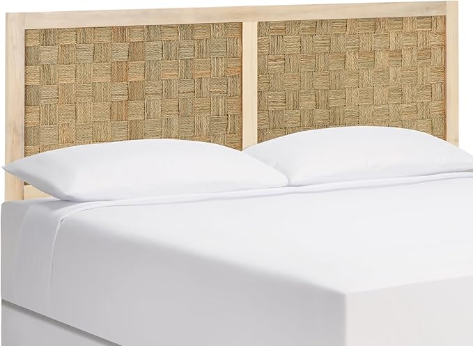 SAFAVIEH Home Collection Halvor Rattan Queen Size Headboard White Wash Frame & Natural Brown