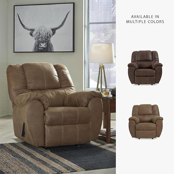 Signature Design by Ashley McGann Faux Leather Oversized Manual Rocker Recliner, Light Brown