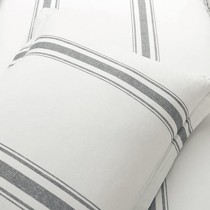 Lush Decor Farmhouse Stripe Reversible Cotton Comforter Set , 2 Piece Set, Twin XL, Dark Gray - Twin Bedding Set - Dorm Decor - Striped Comforter For Kids Or Teens - Modern Farmhouse Bedroom Decor