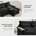 125'' U Shaped Cloud Modular Sofa with Chaise Lounges, Chenille Upholstered Comfy Sectional Couch with Storage Console, USB Charging Ports & Cup Holders, Small Deep Seat Sofa for Living Room, Black