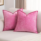 FUTEI Hot Pink Chenille Throw Pillow Covers 16x16 Inch Set of 2,Soft Cozy Bound Edge Design Cushion Case,Home Decor for Couch Bed Living Room