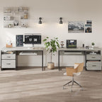 Bestier Office Desk with Drawers, 55 inch Industrial Computer Desk with Storage, Wood Teacher Desk with Keyboard Tray & File Drawer for Home Office, Wash White
