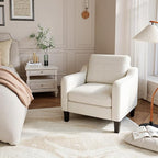 PU Leather Accent Chair, Mid-Century Modern Living Room Armchair Sofa with Removable Cushions, Solid Wood Frame & Stitched Armrest Design, Bedroom Chair with Plastic Legs, Beige