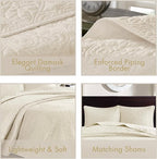 Madison Park Quebec Queen Size Quilt Bedding Set - Ivory , Damask – 3 Piece Bedding Quilt Coverlets – Ultra Soft Microfiber Bed Quilts Quilted Coverlet