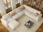 EASE MOOSE Faux Leather Sectional with Ottoman, Oversized Modular Couch, Modular Sectional Sofa with Deep Seat, Scratch Resistant Faux Leather Material, U Shaped Couch for Big Spaces, Beige