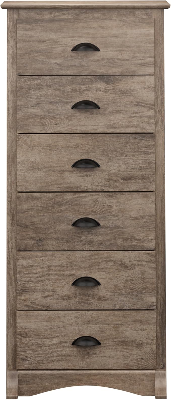 Prepac Salt Spring Rustic 6-Drawer Tall Dresser for Bedroom, Farmhouse Dresser Chest of Drawers 19" D x 23.25" W x 52.75" H, Drifted Gray, DDC-2354