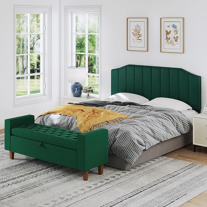 King Size Headboard Only, Velvet Upholstered Headboard King/California King Size Wall Mount and Bed Frame Mount, Featuring High-Density Sponge Padding Easy Assembly Comfort Style-Jade Green