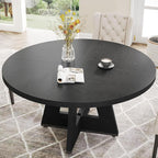 Tribesigns Farmhouse Dining Table, 47 Inch Round Dinner Table for 4 (Black)