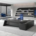 L-Shaped Black Executive Desk with Drawers, Large Modern Executive Office Desk with Storage Cabinets, Cable Box, Wide Desktop – Home Office Desk (Left, 79" L * 63" W * 30" H)