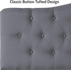 Naomi Home Cassandra Full Size Bed Headboard, Square Tufted, White Linen Fabric, Height Adjustable 42"-52", Metal Legs, Wall/Bed Mount