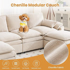 130" U Shaped Modular Sectional Sofa, Couch with Ottoman Storage, Chenille Cloud Couch with Plush Deep Seating for Living Room, Bedroom (9 Seat, Beige)