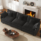 WorthFurni 111.4” Cloud Couch, Modular Sectional Sofa, Comfy Modern 3-Seater Couches with Pillows & Upholstered Deep Seat Cushion for Living Room Apartment Bedroom (Black)
