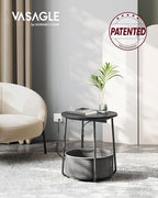 VASAGLE LILEA Collection - Side Table with Charging Station, Round End Table with Fabric Basket, Nightstand with USB Ports, for Living Room, Bedroom, Modern, Ebony Black and Slate Gray ULET228B01