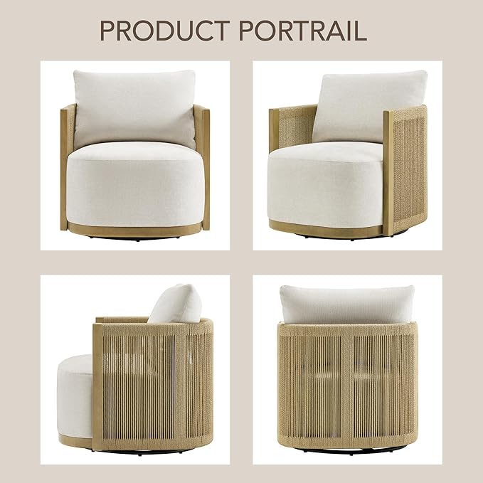 CHITA Braid Swivel Accent Chairs, Modern Comfy FSC Certified Armchair with Paper Cord & Wood Frame for Living Room and Bedroom, Fully Assembled - Mink