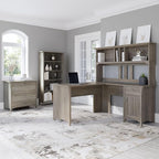 Bush Furniture Salinas L Shaped Desk with Hutch, File Cabinet and 5 Shelf Bookcase | 3 Piece Home Office Furniture Set in Driftwood Gray | L Shaped Corner Table with Storage