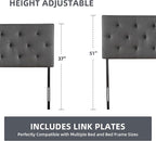 Linen Upholstered Headboard Twin Size, Diamond Tufting Solid Wood Twin XL Headboard Only, Adjustable Height from 37” to 51” Head Board, Dorm Bed Frame or Wall Mount Headboards, Dark Grey