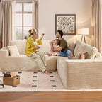 Weaxty Cloud Sectional Couch for Living Room, Oversized L Shaped Boneless Couches, Plush Corduroy Memory Foam Deep Seat Floor Sofa, No Assembly Required，Beige