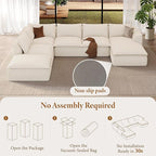 Vesgantti 141.7" Oversized Sectional Boneless Couch, Modern 7 Seater Modular Sofa with Chaise, Deep Seat Convertible Plush Corduroy Cloud Couches for Living Room, No Assembly Required, Beige
