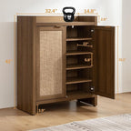 SICOTAS Shoe Cabinet Set of 2, Large Capacity Shoe Storage Organizer Cabinet, Tall Rattan Shoe Cabinet with Doors and Shelves, 6-Tier Farmhouse Boho Wooden Storage Cabinet for Entryway Hallway