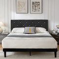 Queen Size Platform Bed Frame with Velvet Upholstered Headboard and Sturdy Wooden Slats Support,Mattress Foundation，Easy Assembly, No Box Spring Needed,Slip Resistant (Black, Queen)