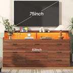 Bigbiglife 9 Drawer Dresser with Built in Power Outlet and LED Light, Modern Chest of Drawers for Bedroom, Triple Wide Drawer Organizer Cabinet for Living Room, Entryway, Hallway, Walnut Brown