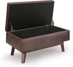 SIMPLIHOME Owen 36 inch Wide Mid Century Modern Small Rectangular Storage Ottoman in Distressed Chestnut Brown Vegan Faux Leather, Assembled, For the Living Room, Entryway and Family Room