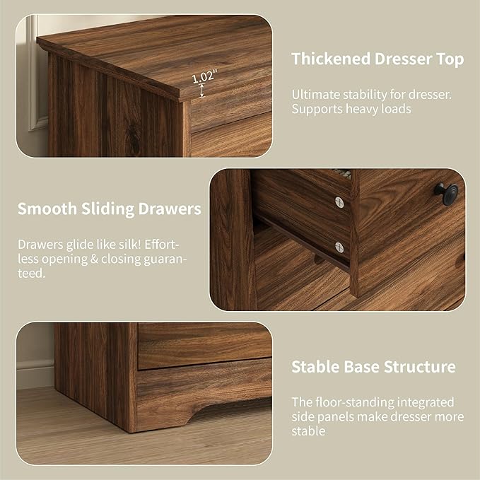 Dresser for Bedroom, 8 Drawer Dresser with Large Drawers, 55 Inch Wide Wood Chest for Living Room, Hallway, Walnut