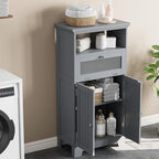 ChooChoo Bathroom Floor Storage Cabinet with Flip Glass Drawer, Bathroom Cabinets Freestanding with 2 Doors Adjustable Shelf & 1 Open Storage for Bathrooms, Living Room, Hallway, Grey