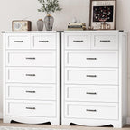 Dresser for Bedroom with 6 Drawers, 49" Tall Wood Chest of Drawers with Deep Drawers & Mental Handle, Modern Dresser TV Stand, Wooden Closet Storage Organizer for Living Room, Hallway, Entryway, White