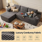 104" Cloud Sectional Couch with Chaise, Boneless L-Shaped Cloud Couch with Deep Seat, Corduroy Modern Minimalist Sofa, Assembly Free Comfy Sofa for Office Living Room Apartment(Grey, Left Chaise)
