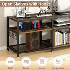 VECELO 71" TV Stand with Mount and Power Outlets, Entertainment Center with Open Storage Shelves, Height Adjustable Mount up to 80”, Wooden Table and Metal Frame for Living Room, Rustic Brown