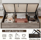 Lift Up Storage Bed Frame, King Size Wooden Platform Bed with Large Storage Underneath, No Box Spring Needed, Noise Free, Rustic Grey