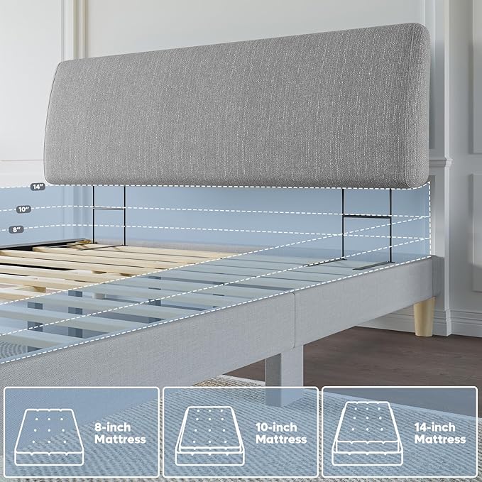 Upholstered Modern Headboard for Full Size Bed, Height Adjustable and Ergonomic Headboard, Easy Assemble, Sturdy and Durable, Linen Finish, Grey