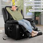 MAEVIS Large Genuine Leather Power Lift Recliner Chair, Dual Motor Recliner for Elderly,Extended Footrest and Lumbar Pillow for Tall Man,with Heat and Massage, USB and Type-C Ports(Black)