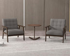 Modern Accent Chair with Wooden Table, Upholstered Linen Fabric Leisure Side Chair with Arm Rest and Wooden Frame for Living Room, Bedroom Reading (Gray)