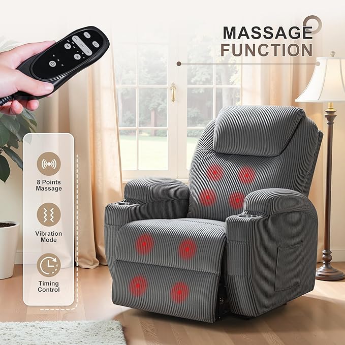 Flamaker Power Lift Recliner Chair Electric Lift Recliner for Elderly Power Lift Recliner Chair with Cup Holders Side Pockets for Living Room (Corduroy, Dark Gray)