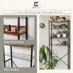 CAPHAUS Over The Toilet Storage, 4-Tier Bathroom Organizer, Freestanding Toilet Shelf, Multifunctional Space Saver Toilet Rack with 4 Hooks, Laundry Organizer, Plant Stand for Balcony (Rustic Oak)