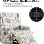 Premium 360° Swivel Recliner Chair with Footrest - Luxurious Cotton Linen & Botanical Design-Bule Plant