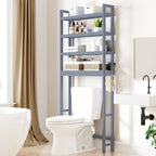 Smiry Over The Toilet Storage Cabinet, 4-Tier Bamboo Bathroom Organizers with Adjustable Shelf & 4 Hooks, Space Saving Shelf Rack for Bathrooms, Laundry Room, Balcony, Grey