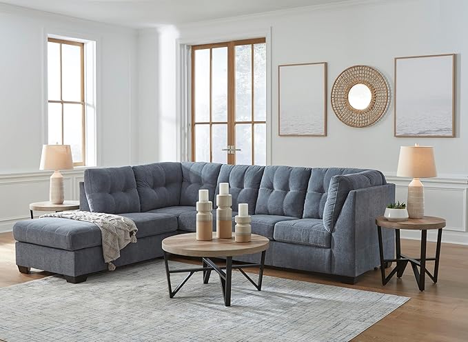 Signature Design by Ashley Marleton Contemporary Left-Arm Facing Tufted 2-Piece Sectional with Chaise and Loose Seat Cushions, Blue