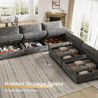 KKL Modular Sectional Couches for Living Room, Chenille 5 Seater Sofa Couch with Adjustable Backrest, Sofa Couch with Comfy Cushion, Dark Grey