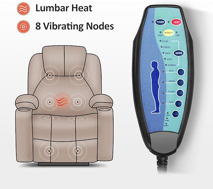 MCombo Power Lift Recliner Chair for Elderly, Lift Chair with Heat and Massage, FSC Certified, USB&Type C Ports, Cup Holders, Fabric 7040 (Medium, Gray)