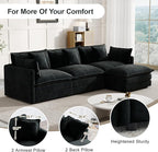 Modular Sectional Sofa, 111.5 Inch L-Shaped Cloud Sofa with Deep Seat Chenille Sofa with Cushions, Three-Self Sectional Sofa for Living Room Apartment,Black