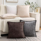 Brown Decorative Throw Pillow Covers 20x20 Inch Set of 2 Cozy Soild Chenille Cushion Cases Soft Textured Square Couch Pillows Cover Boho Accent Farmhouse Pillowcases for Sofa Bed
