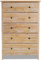 Grain Wood Furniture Greenport 5-Drawer Chest, Solid Wood with Brushed Driftwood Finish